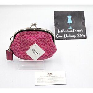 NWT Coach Women's Pink Canvas Signature Silver Kisslock Coin Purse Pouch 2730